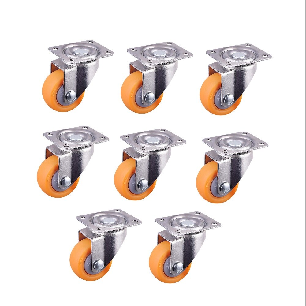 Set of 8 1 inch Low Profile Casters Wheels Soft Rubber Swivel Caster360 Degree Top Plate 28.66lb Total Capacity (Orange)